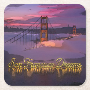 "San Francisco Dreams" Golden Gate Bridge Sunset Square Paper Coaster