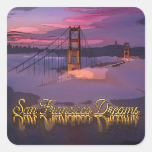 "San Francisco Dreams" Golden Gate Bridge Sunset  Square Sticker