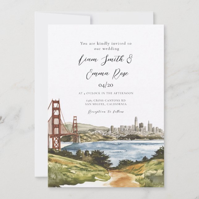 San Francisco Gate Destination Skyline Wedding Invitation (Front)