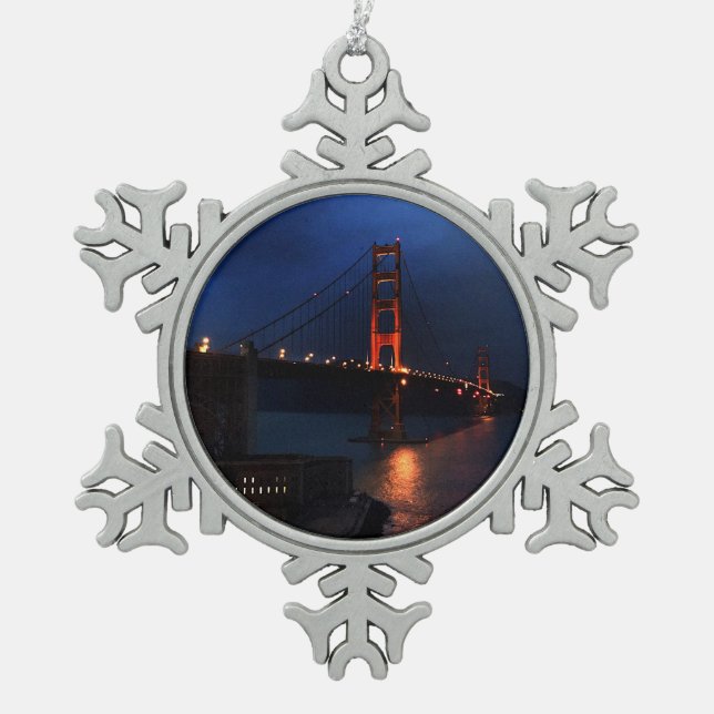 San Francisco Golden Gate Bridge #6 Snowflake Pewter Christmas Ornament (Front)
