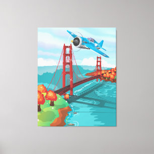 San Francisco Golden Gate Bridge cartoon Canvas Print