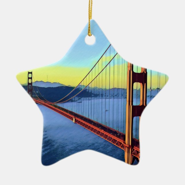 San Francisco - GOLDEN GATE - Bridge Ceramic Tree Decoration (Front)