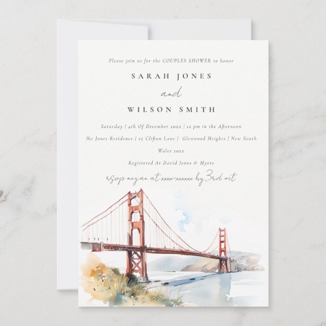 San Francisco Golden Gate Bridge Couples Shower Invitation (Front)
