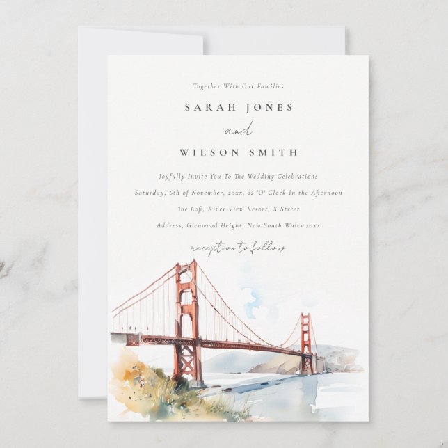 San Francisco Golden Gate Bridge Landscape Wedding Invitation (Front)