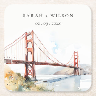 San Francisco Golden Gate Bridge Landscape Wedding Square Paper Coaster