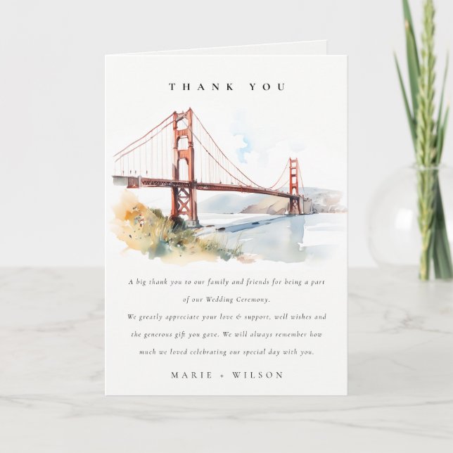 San Francisco Golden Gate Bridge Landscape Wedding Thank You Card (Front)