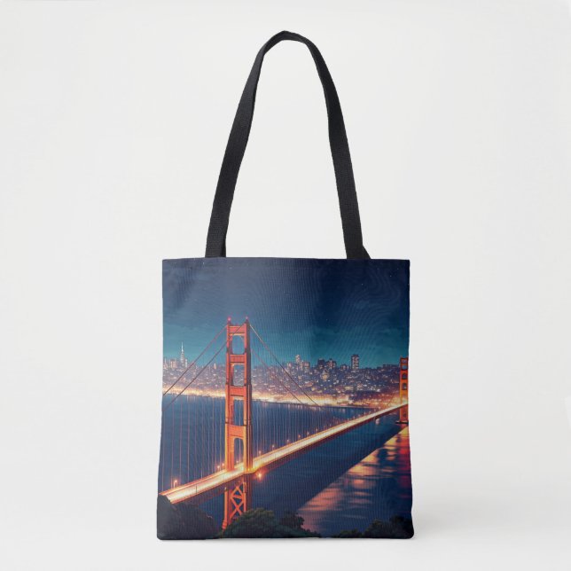 San Francisco Golden Gate Bridge Night postcard Tote Bag (Front)