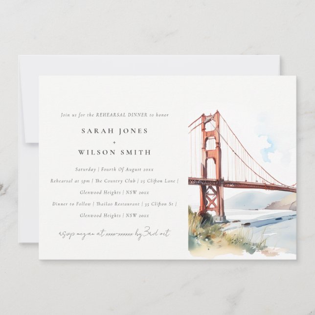 San Francisco Golden Gate Bridge Rehearsal Dinner Invitation (Front)