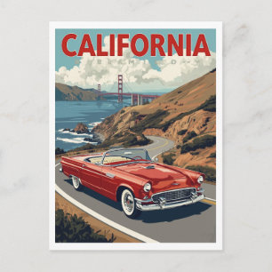 San Francisco Golden Gate Bridge Retro Car Postcard