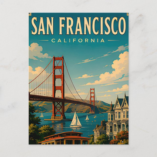 San Francisco Golden Gate Bridge Retro Postcard (Front)
