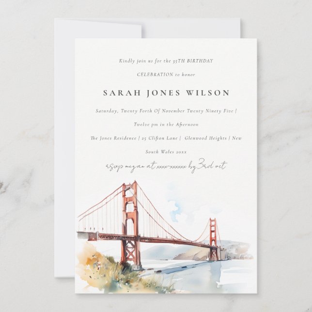 San Francisco Golden Gate Bridge Scape Birthday Invitation (Front)