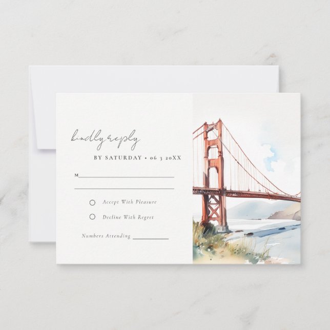 San Francisco Golden Gate Bridge Scape Wedding RSVP Card (Front)