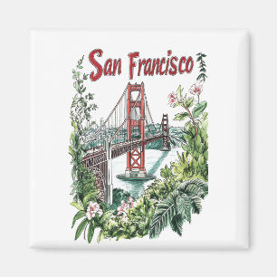 San Francisco Golden Gate Bridge Watercolor Design Magnet