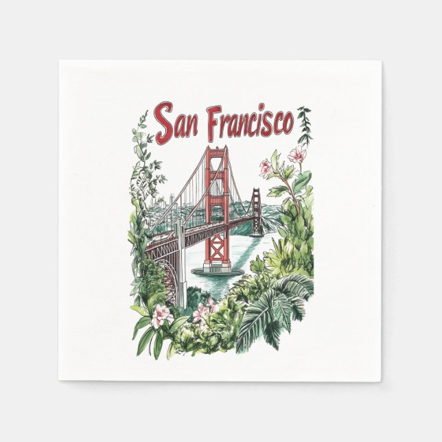 San Francisco Golden Gate Bridge Watercolor Design Napkin (Front)