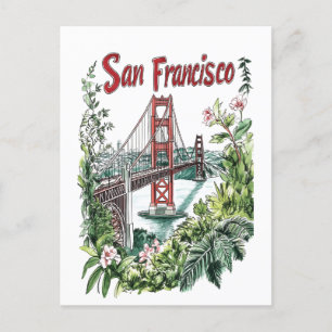 San Francisco Golden Gate Bridge Watercolor Design Postcard