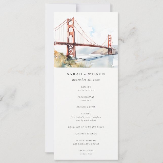 San Francisco Golden Gate Bridge Wedding Program Invitation (Front)