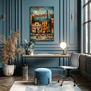San Francisco: Golden Gate City - Whimsical Art Poster