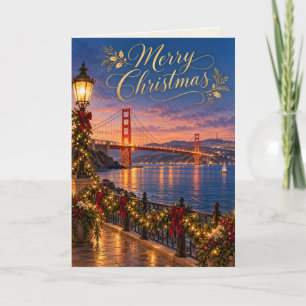 San Francisco Golden Gate Gold Merry Christmas Card