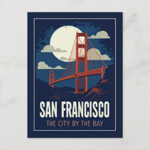 San Francisco Golden Gate Retro Night Postcard