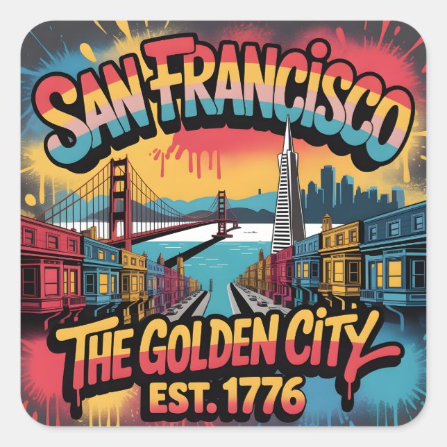 San Francisco Graffiti Skyline Street Art Design Square Sticker (Front)