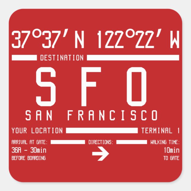 San Francisco International IATA Airport Code SFO Square Sticker (Front)