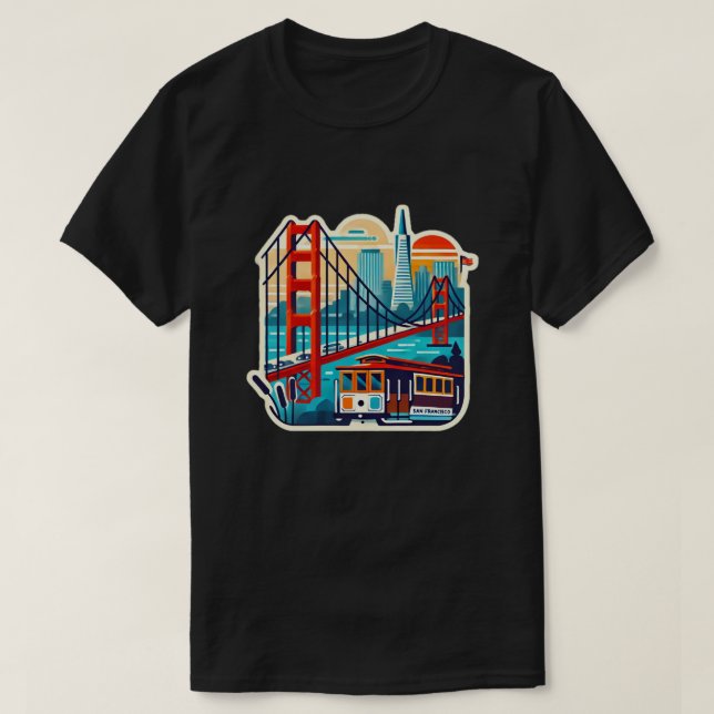 San Francisco Landmarks Golden Gate Cable Car T-Shirt (Design Front)