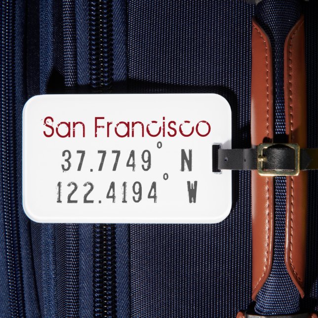 San Francisco Latitude Longitude Luggage Tag (Front Insitu 4)