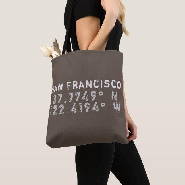 San Francisco Latitude Longitude Tote Bag (Close Up)