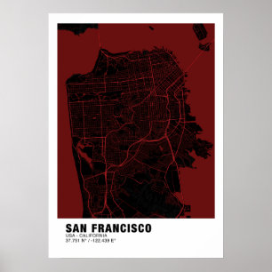San Francisco Map Poster - California Red Map 