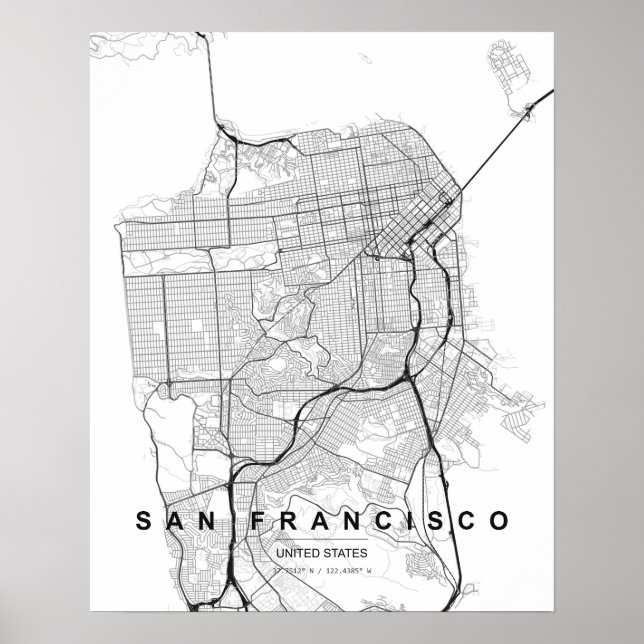 San Francisco Minimalist Map (Black & White) Poster (Front)