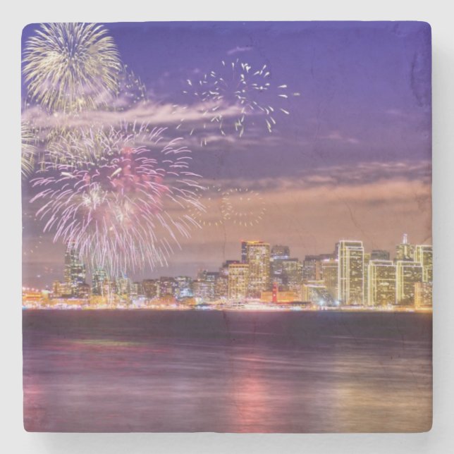 San Francisco New Year Fireworks Stone Coaster (Front)