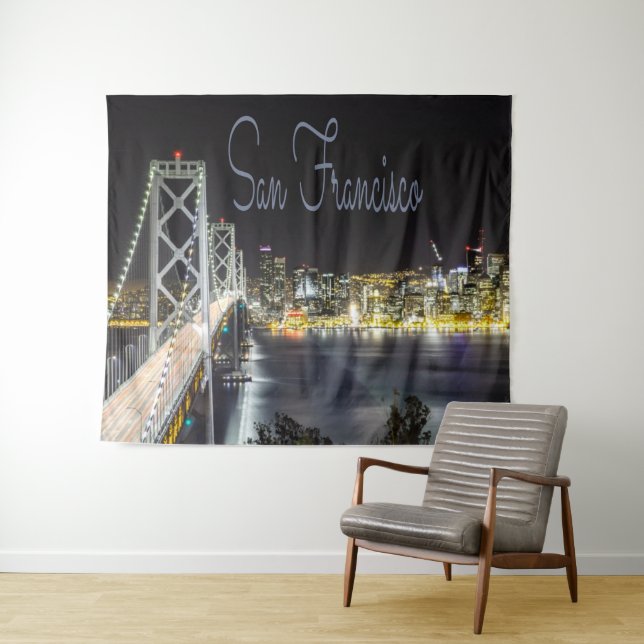 San Francisco Night Sky Line Golden Gate Bridge. Tapestry (In Situ (Horizontal))