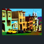 San Francisco Nob Hill 69 - Pop Art Print<br><div class="desc">SAN FRANCISCO - a digital pop art featuring colourful Victorian homes along a steep street on San Francisco´s famous Nob Hill, in memory of the year 1969, when flower-power ruled the city – American Fine Art Poster Prints are a unique gift idea for friends and family, or treat yourself !...</div>