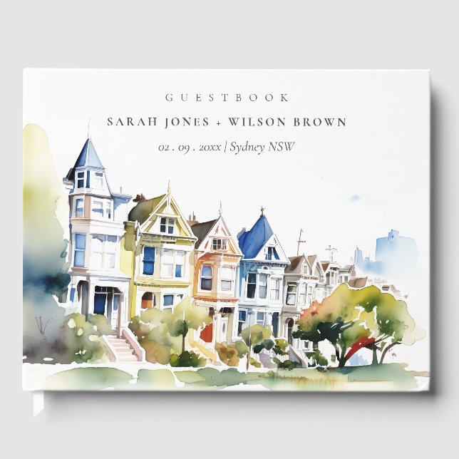 San Francisco Painted Ladies Landscape Wedding Guest Book (Front)