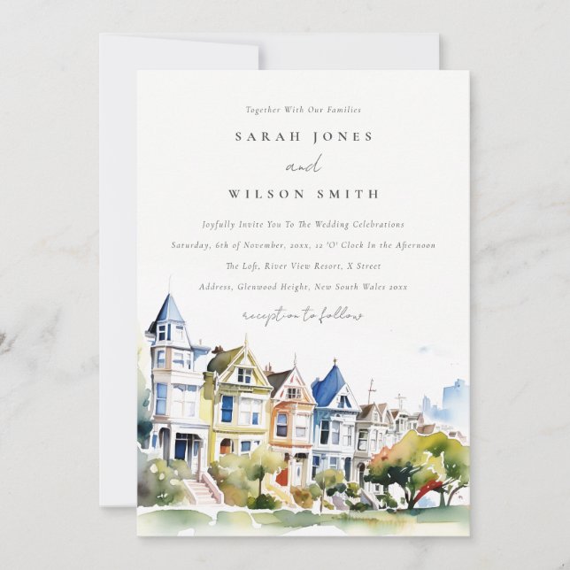 San Francisco Painted Ladies Landscape Wedding Invitation (Front)