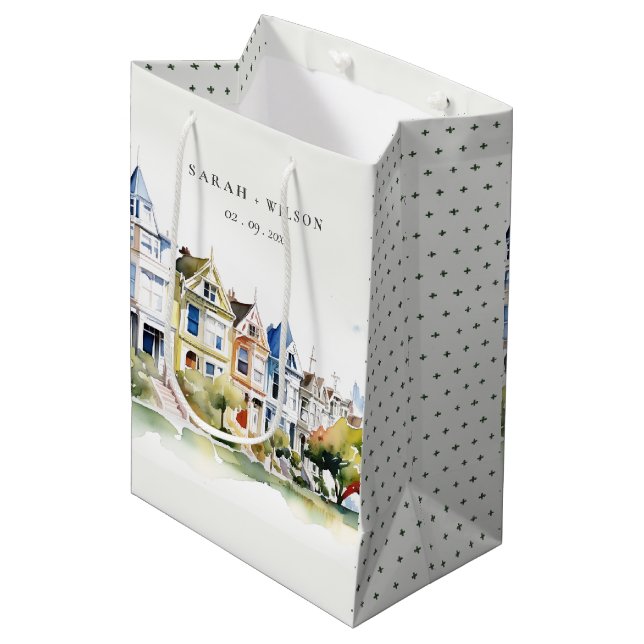 San Francisco Painted Ladies Landscape Wedding Medium Gift Bag (Front Angled)
