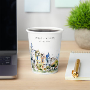 San Francisco Painted Ladies Landscape Wedding Paper Cups