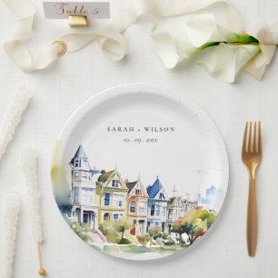San Francisco Painted Ladies Landscape Wedding Paper Plate