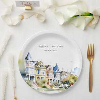 San Francisco Painted Ladies Landscape Wedding Paper Plate