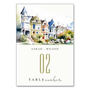 San Francisco Painted Ladies Landscape Wedding Table Number