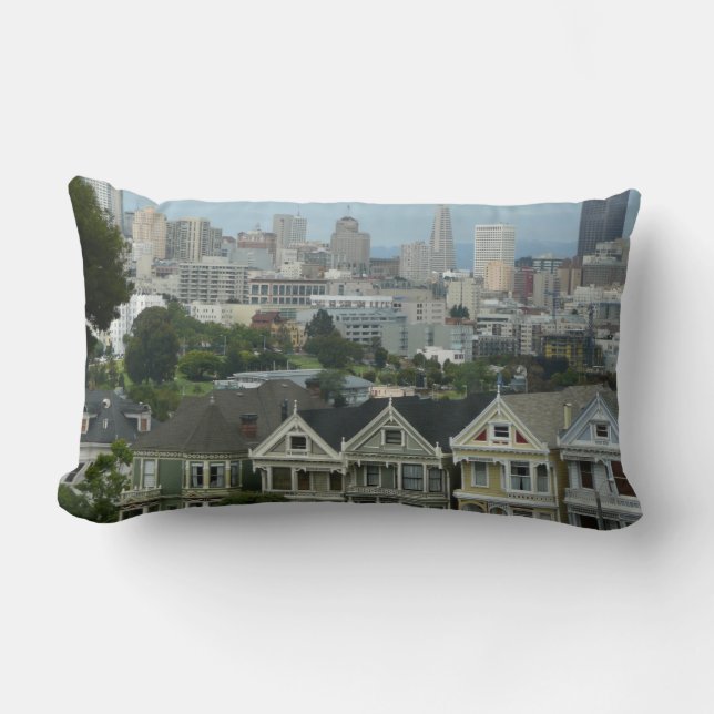 San Francisco Postcard Row City Scene Photography Lumbar Cushion (Front)