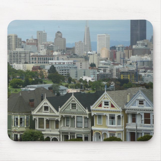 San Francisco Postcard Row City Scene Photography Mouse Pad (Front)