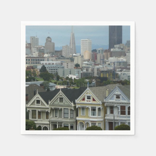 San Francisco Postcard Row City Scene Photography Napkin (Front)