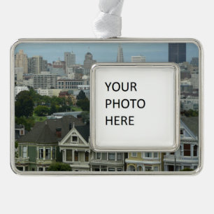 San Francisco Postcard Row City Scene Photography Silver Plated Framed Ornament