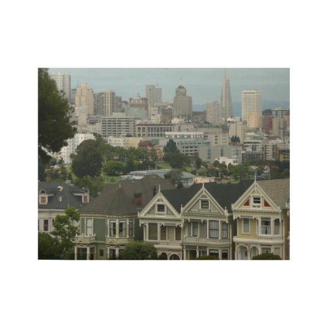 San Francisco Postcard Row City Scene Photography Wood Poster (Front)