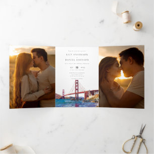 San Francisco QR Code 3 Photo Wedding Tri-Fold Invitation
