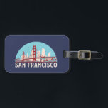 San Francisco Retro City Skyline Vintage Cityscape Luggage Tag<br><div class="desc">Vintage and retro city design with beautiful skyline, tourist attraction and cityscape art. Cool skyscraper and building silhouette illustration merchandise for tourist and traveller. Perfect as souvenir to bring back home when travelling. Save the memory of your travel and vacation with family and friends. Background colour can be customised to...</div>