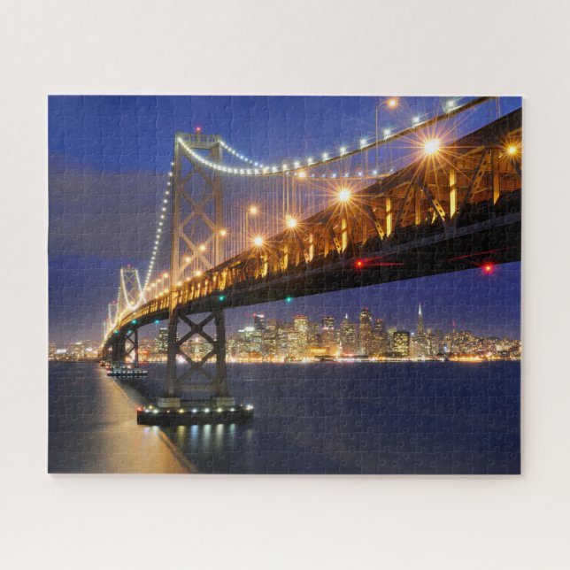 San Francisco Skyline and Bay Bridge at Night Jigsaw Puzzle (Horizontal)