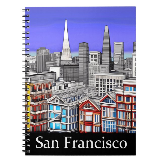 San Francisco Skyline Coloured Line Art   Notebook (Front)