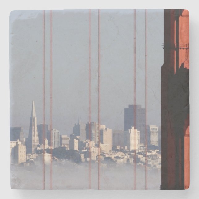 San Francisco Skyline from Golden Gate Bridge. Stone Coaster (Front)